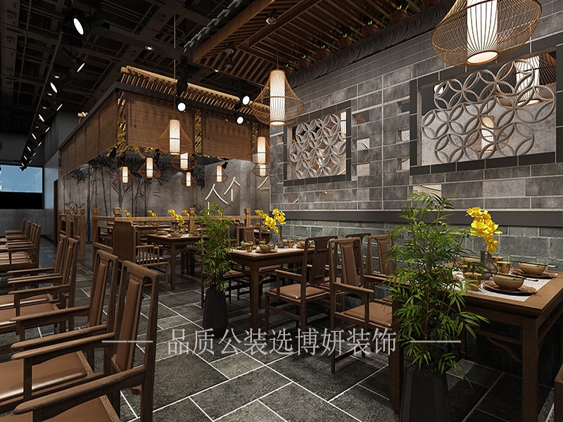 中式风格餐饮店装修设计效果图